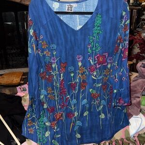 Parsley & Sage Blue Floral Blouse